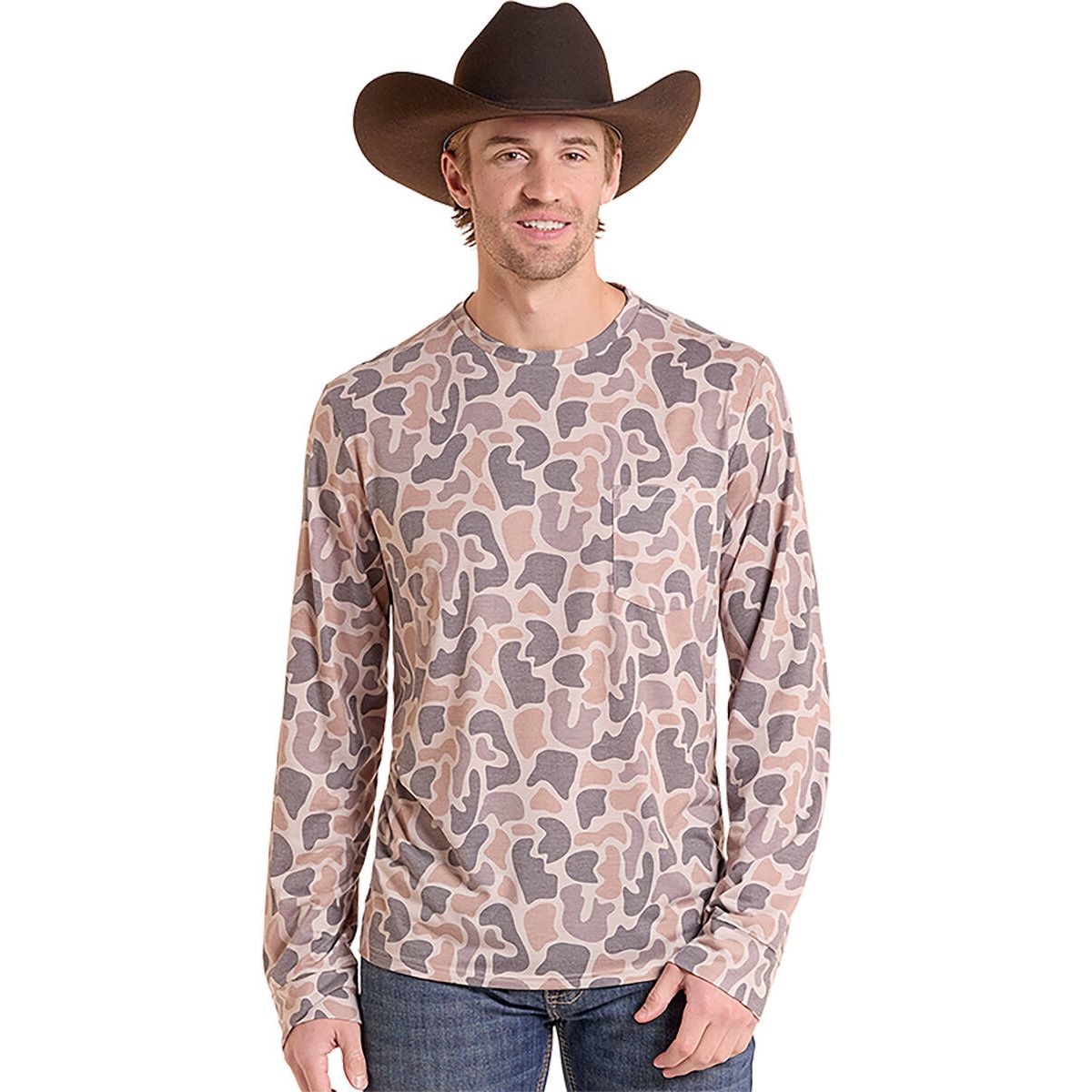 ROCK&ROLL DENIM® Long Sleeve Pocket T-Shirt, Vintage-Style Camo Print, BM22T10202