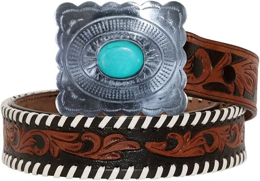 GRAVE BROWN HAND TOOLED-BELT