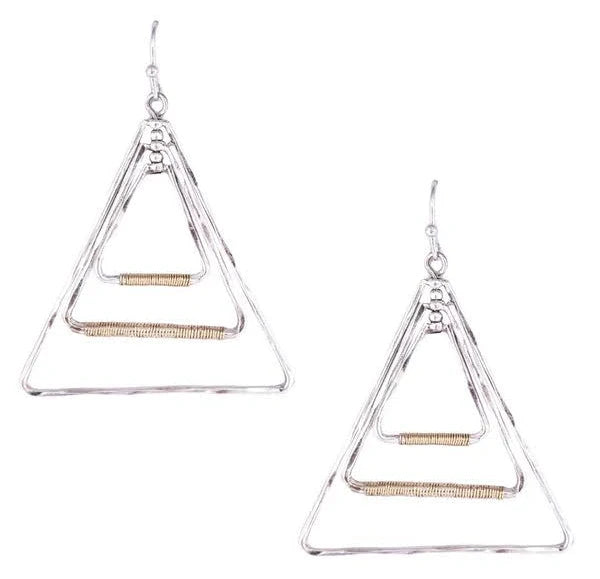 WORN SLIVER GOLD TRIANGLE EARRINGS