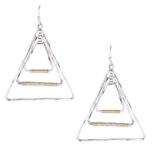 WORN SLIVER GOLD TRIANGLE EARRINGS