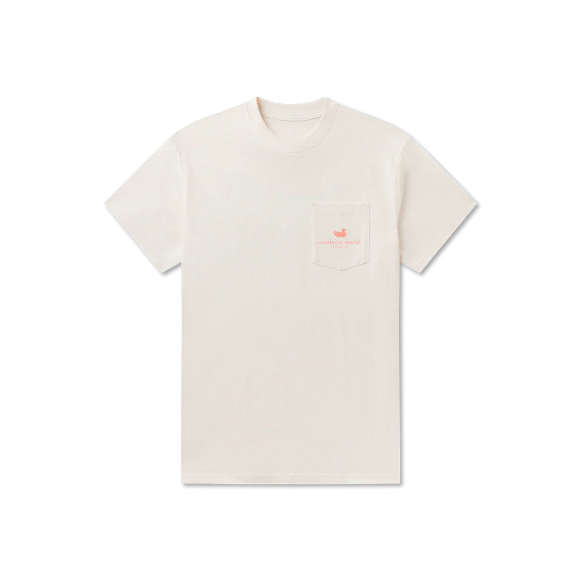 Beige t-shirt with a small logo on a white background