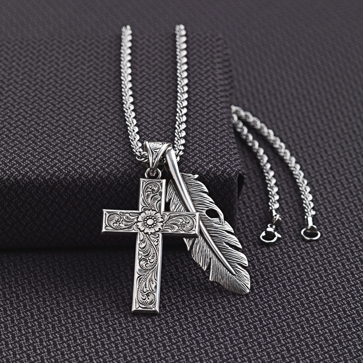 Twister Men's Feather Cross Necklace