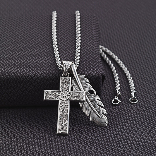 Twister Men's Feather Cross Necklace