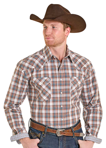 Rock & Roll Men's Brown Plaid Long sleeve Shirt